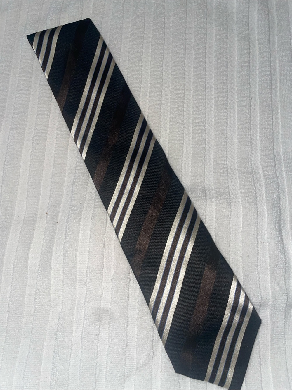 Ermenegildo Zegna Black and Brown Striped Silk Tie with Cream Accents